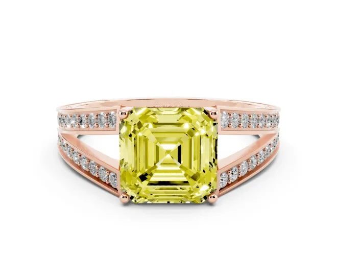 Asscher Cut Split Shank Pavé Engagement Ring Setting for a Fancy Yellow Lab-Grown Diamond | Rose Gold