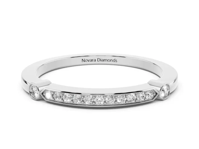 Round Lab-Grown Diamond Pavé Bar Wedding Band | Bezel Stations | White Gold