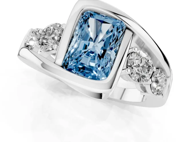 Radiant Cut Bezel Bypass Engagement Ring Setting for a Fancy Blue Lab-Grown Diamond | White Gold – second view