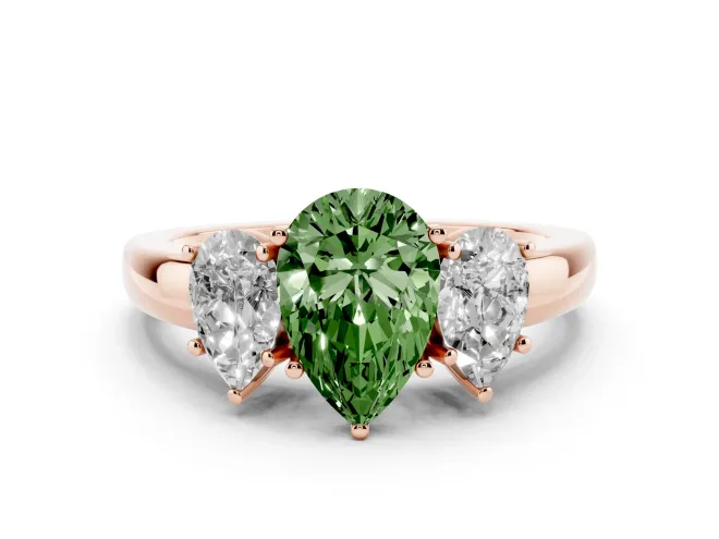 Pear-Shaped Three Stone Engagement Ring Setting for a Fancy Green Lab-Grown Diamond | Matching Side Stones | Rose Gold