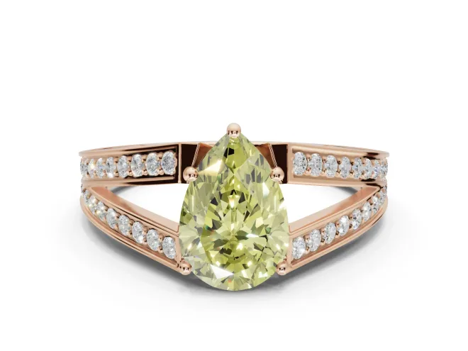 Pear-Shaped Split Shank Pavé Engagement Ring Setting for a Fancy Yellow Lab-Grown Diamond | Rose Gold