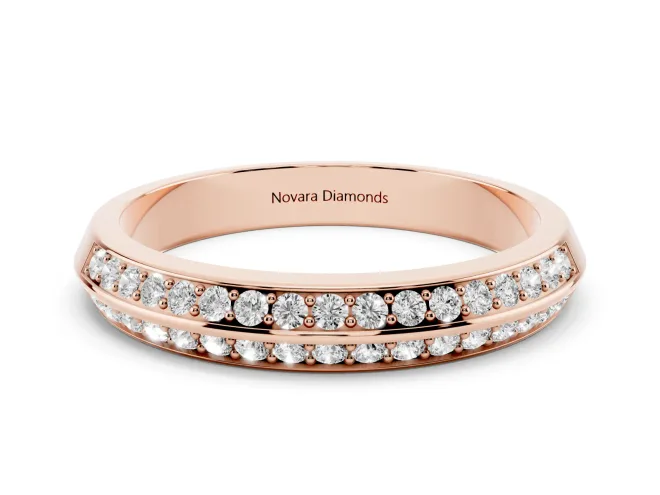 Round Lab-Grown Diamond Double Row Pavé Knife Edge Wedding Band | Raised Divider | Rose Gold