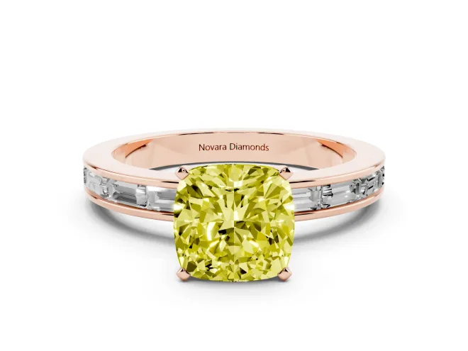 Cushion Cut Channel Set Engagement Ring Setting for a Fancy Yellow Lab-Grown Diamond | Rose Gold