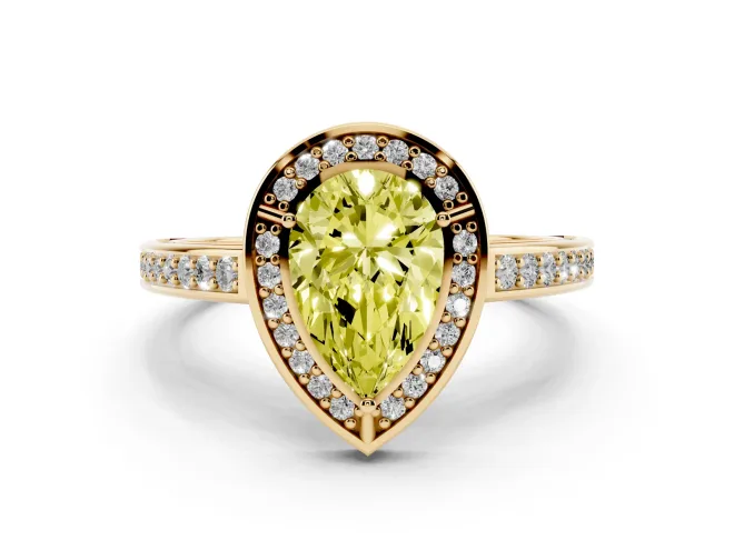 Pear-Shaped Sectioned Halo Engagement Ring Setting for a Fancy Yellow Lab-Grown Diamond | Yellow Gold