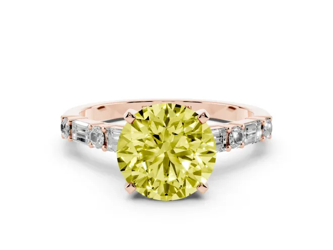 Round Baguette Side Stone Engagement Ring Setting for a Fancy Yellow Lab-Grown Diamond | Rose Gold