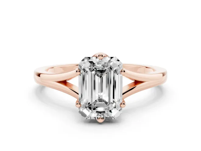 Emerald Cut Split Shank Solitaire Engagement Ring Setting | Plain Polished | Rose Gold