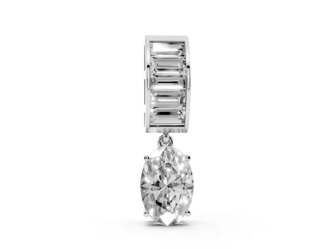 Oval and Baguette Lab-Grown Diamond Drop Pendant Necklace | Channel-Set Bail | White Gold