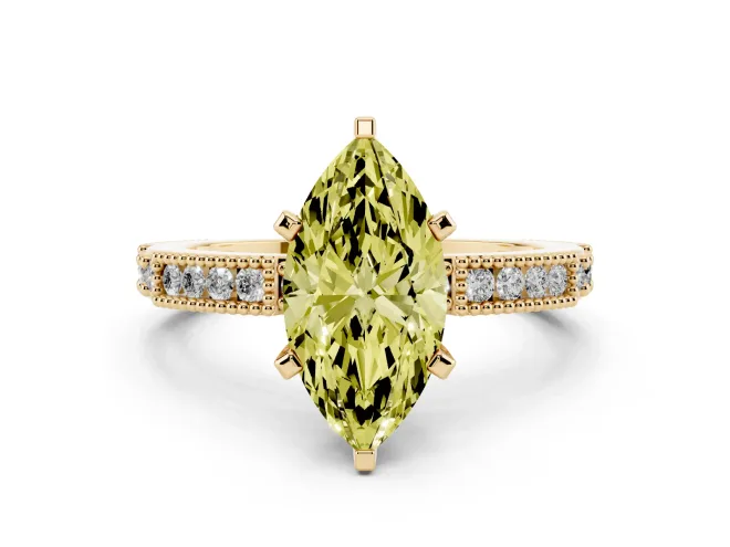 Marquise Vintage Pavé Engagement Ring Setting for a Fancy Yellow Lab-Grown Diamond | Yellow Gold