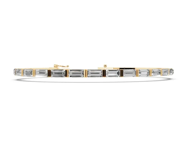 Baguette Lab-Grown Diamond Bar Set Tennis Bracelet | Double Bar Spacers | Yellow Gold