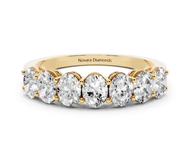 Oval Lab-Grown Diamond Half Eternity Band | Shared Prongs | Yellow Gold