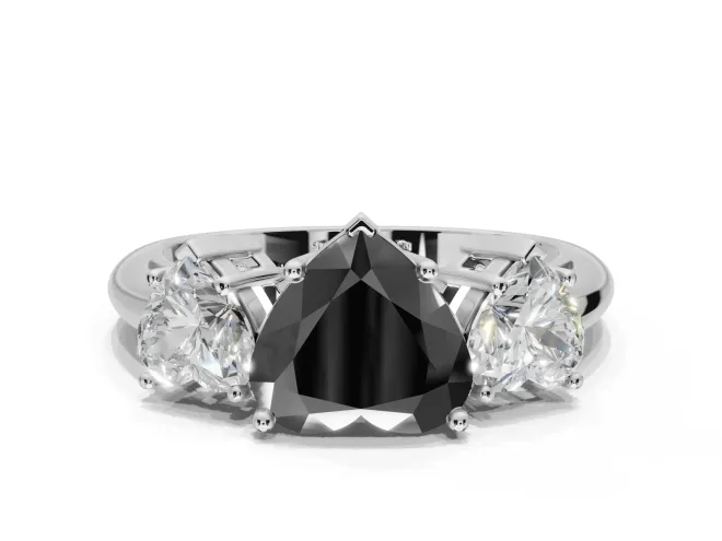 Heart-Shaped 3 Stone Engagement Ring Setting for a Black Center | Sterling Silver