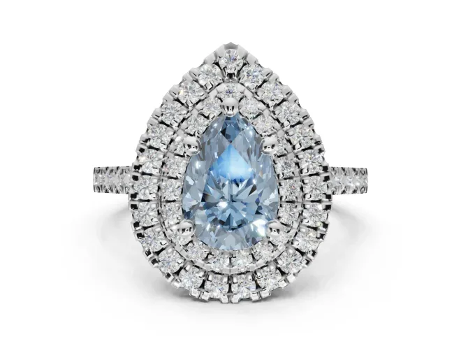 Pear-Shaped Double Halo Engagement Ring Setting for a Fancy Blue Lab-Grown Diamond | White Gold