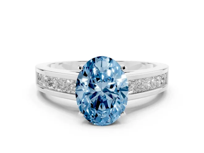 Oval Channel Set Engagement Ring Setting for a Fancy Blue Lab-Grown Diamond | Platinum