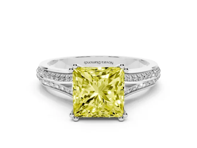 Princess Cut Split Shank Engagement Ring Setting for a Fancy Yellow Lab-Grown Diamond | Pavé Band | Platinum