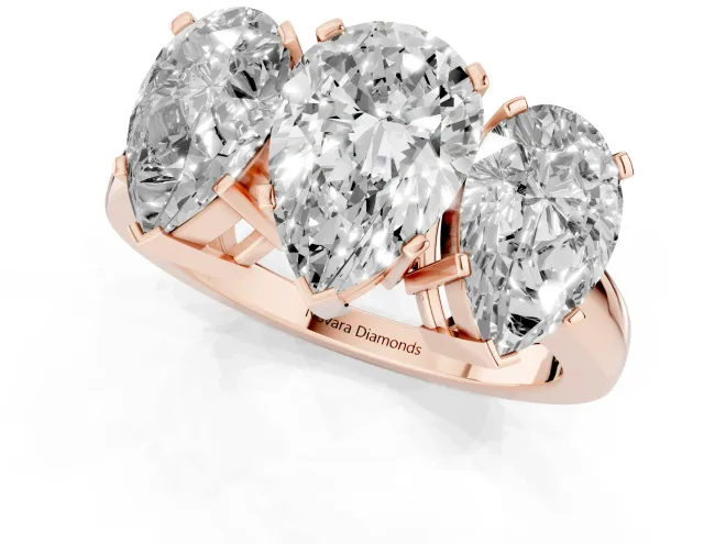 Pear Cut Diamond Three-Stone Ring Set in Rose gold with Channel-Set Band and Prong Settings – second view