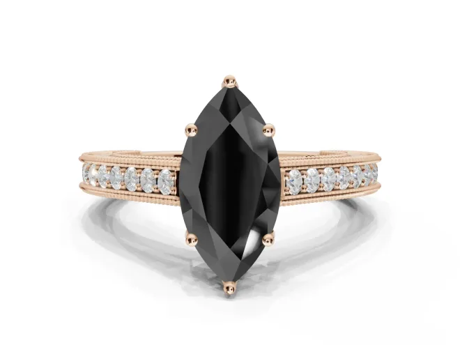 Marquise Vintage Pavé Engagement Ring Setting for a Black Center | Rose Gold