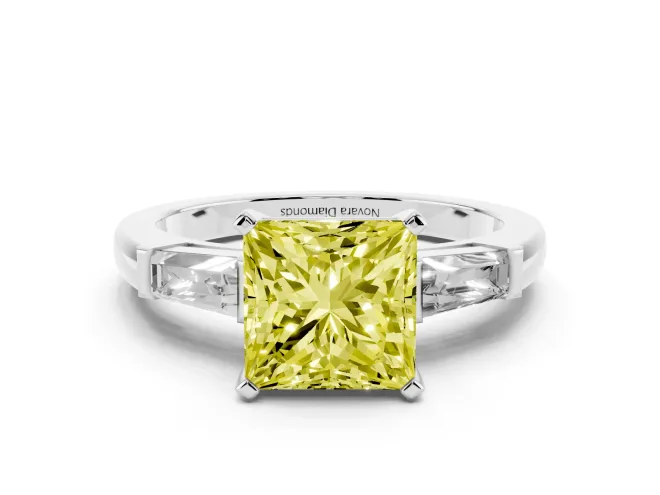 Princess Cut Baguette Engagement Ring Setting for a Fancy Yellow Lab-Grown Diamond | Sterling Silver - Design NV-24496