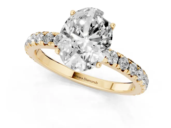 Oval Cut Diamond Pavé Solitaire Engagement Ring Set in Yellow gold with Prong Setting – second view