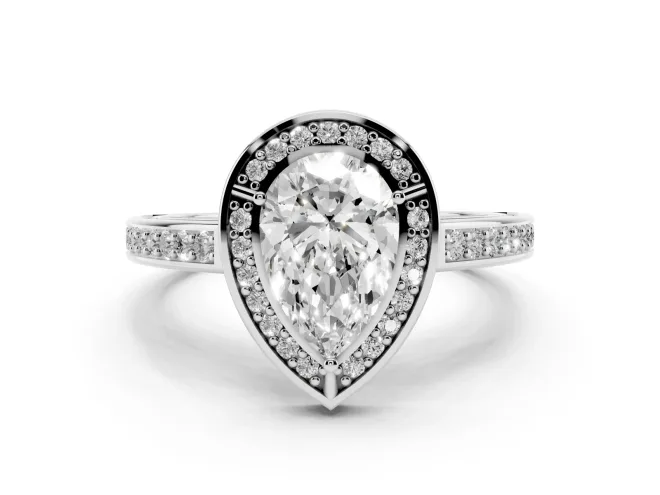 Pear-Shaped Sectioned Halo Engagement Ring Setting | Pavé Gallery and Band | White Gold