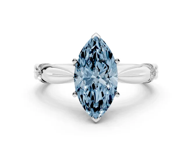 Marquise Floral Engagement Ring Setting for a Fancy Blue Lab-Grown Diamond | Sterling Silver