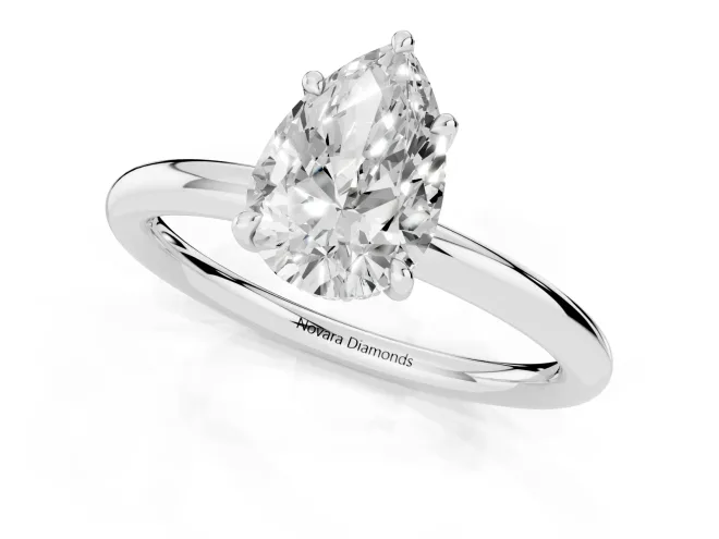 Pear Cut Diamond Solitaire Ring Set in White gold with Thin Band and Prong Setting – second view