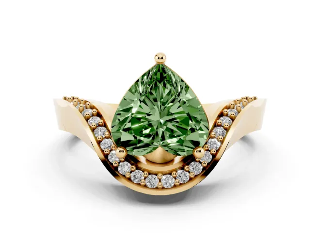 Heart-Shaped Bypass Solitaire Engagement Ring Setting for a Fancy Green Lab-Grown Diamond | Pavé Ribbon | Yellow Gold