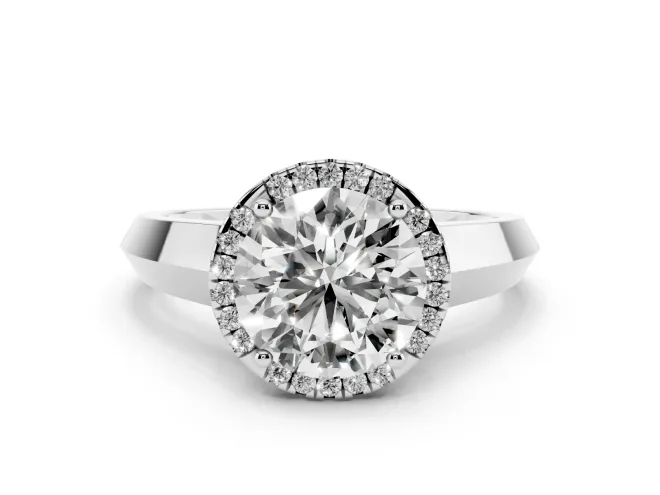 Round Cut Diamond Halo Ring Set in Silver with Cathedral Band and Prong Setting