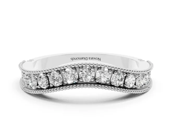 Round Lab-Grown Diamond Milgrain Contour Wedding Band | Beaded Rails | Sterling Silver