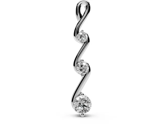 Round Lab-Grown Diamond Three-Stone Vertical Zigzag Pendant Necklace | Loop Bail | Sterling Silver