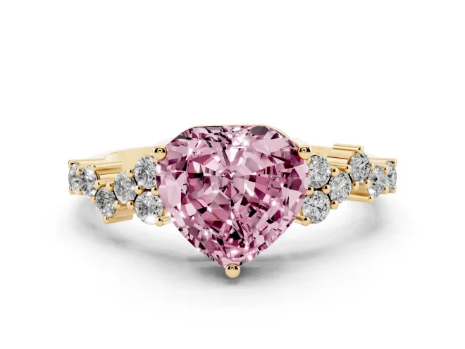 Heart-Shaped Accented Engagement Ring Setting for a Fancy Pink Lab-Grown Diamond | Yellow Gold