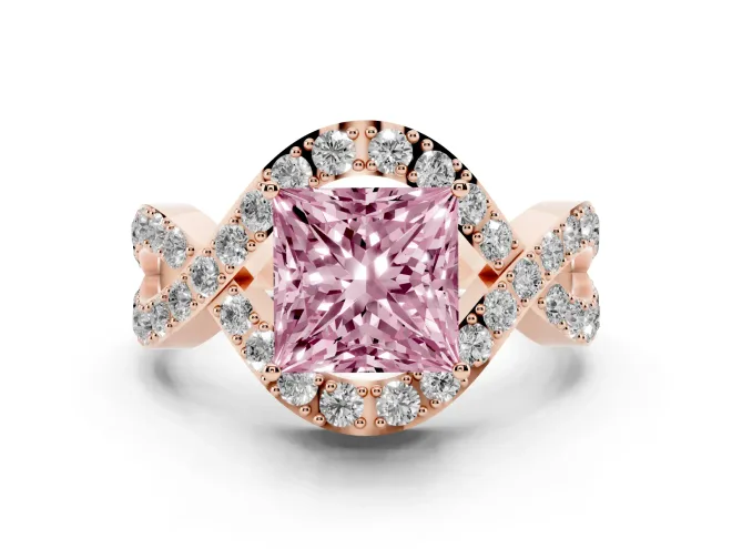 Princess Cut Infinity Twist Engagement Ring Setting for a Fancy Pink Lab-Grown Diamond | Rose Gold