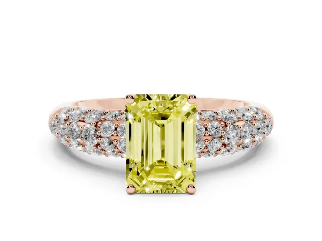 Emerald Cut Multi Row Pavé Engagement Ring Setting for a Fancy Yellow Lab-Grown Diamond | Rose Gold
