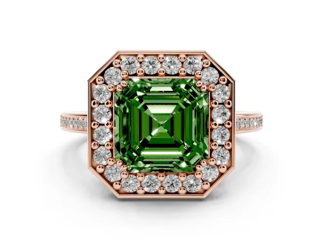 Asscher Cut Halo Engagement Ring Setting for a Fancy Green Lab-Grown Diamond | Polished Halo Rim | Rose Gold