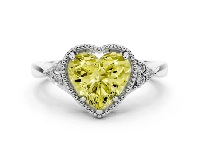 Heart-Shaped Milgrain Engagement Ring Setting for a Fancy Yellow Lab-Grown Diamond | White Gold