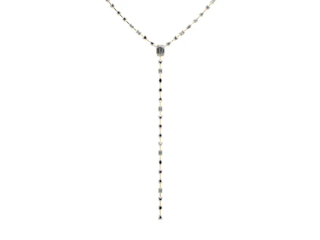 Mixed Shape Lab-Grown Diamond Station Lariat Necklace | Emerald Cut Focal Stone | Yellow Gold