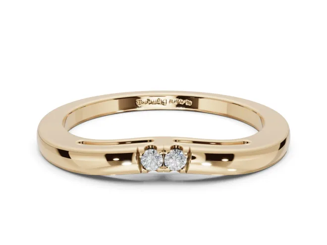 Round Lab-Grown Diamond Toi et Moi Curved Wedding Band | Side Slot Cut-Outs | Yellow Gold