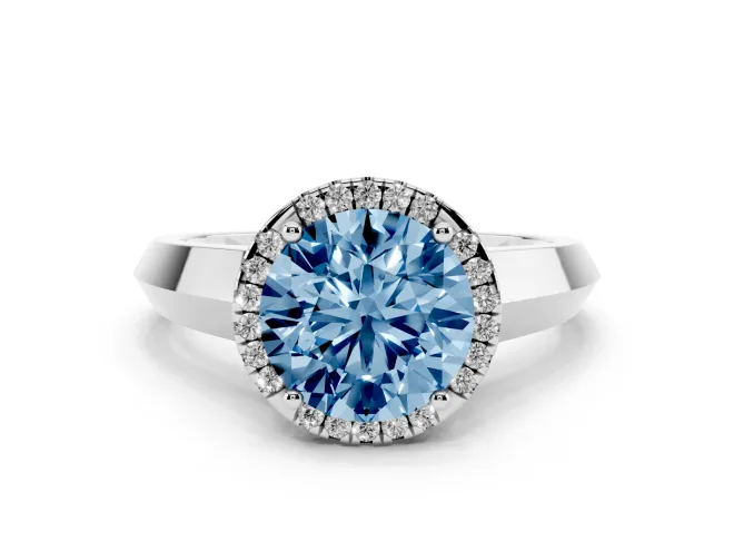 Round Halo Engagement Ring Setting for a Fancy Blue Lab-Grown Diamond | Knife-Edge Band | Platinum