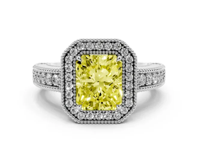 Radiant Cut Milgrain Halo Engagement Ring Setting for a Fancy Yellow Lab-Grown Diamond | Sterling Silver