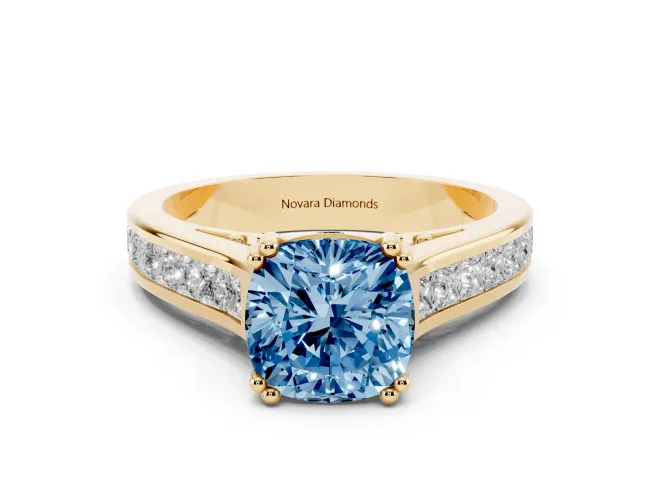 Cushion Cut Channel Engagement Ring Setting for a Fancy Blue Lab-Grown Diamond | Yellow Gold - Design NV-24671