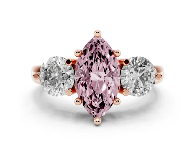 Marquise Three Stone Engagement Ring Setting for a Fancy Pink Lab-Grown Diamond | Open Prong Baskets | Rose Gold