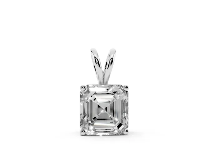 Asscher Cut Lab-Grown Diamond Solitaire Pendant Necklace | V-Shaped Bail | Sterling Silver