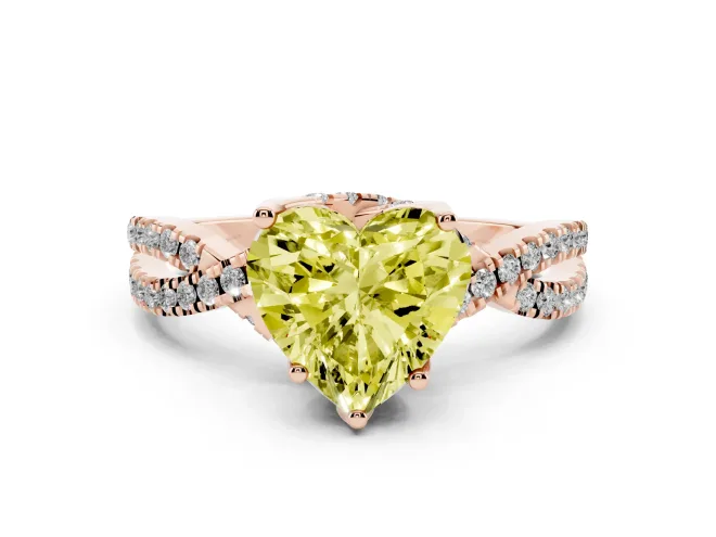 Heart-Shaped Twisted Pavé Engagement Ring Setting for a Fancy Yellow Lab-Grown Diamond | Split Shank | Rose Gold
