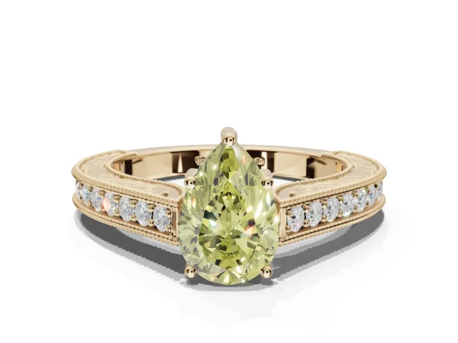 Pear-Shaped Vintage Engagement Ring Setting for a Fancy Yellow Lab-Grown Diamond | Yellow Gold - Design NV-24644