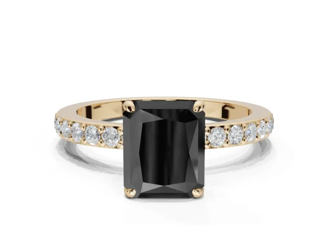 Radiant Cut Hidden Halo Engagement Ring Setting for a Black Center | Pavé Band | Yellow Gold