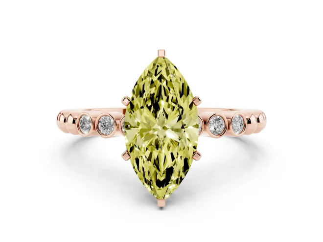 Marquise Beaded Solitaire Engagement Ring Setting for a Fancy Yellow Lab-Grown Diamond | Rose Gold