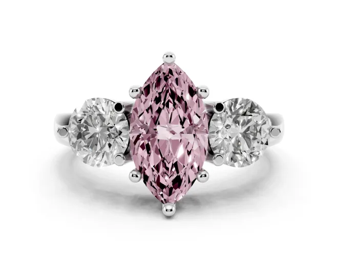Marquise Three Stone Engagement Ring Setting for a Fancy Pink Lab-Grown Diamond | Open Prong Baskets | White Gold