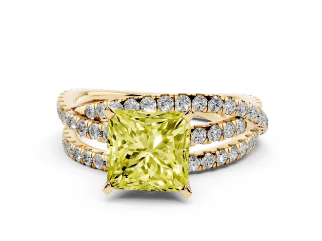 Princess Cut Twisted Pavé Engagement Ring Setting for a Fancy Yellow Lab-Grown Diamond | Yellow Gold