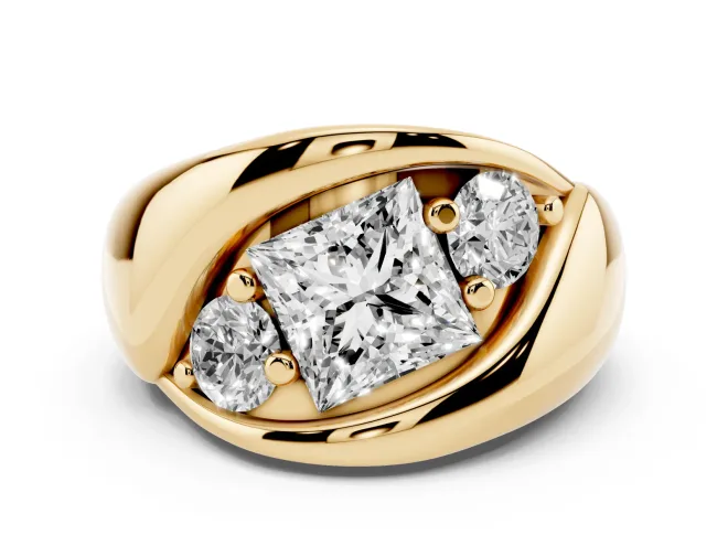 Princess Cut Diamond Channel-Set Crossover Ring Set in Yellow gold