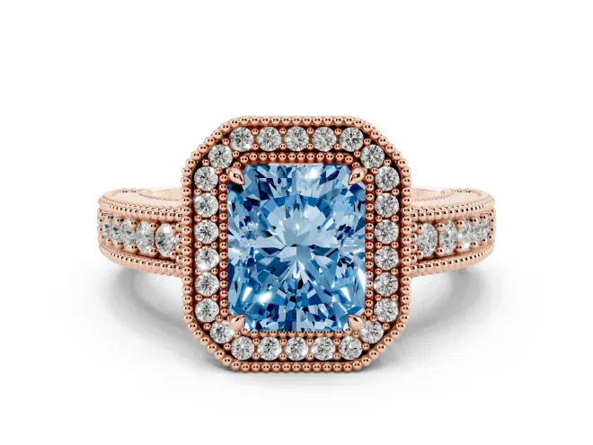 Radiant Cut Halo Engagement Ring Setting for a Fancy Blue Lab-Grown Diamond | Rose Gold
