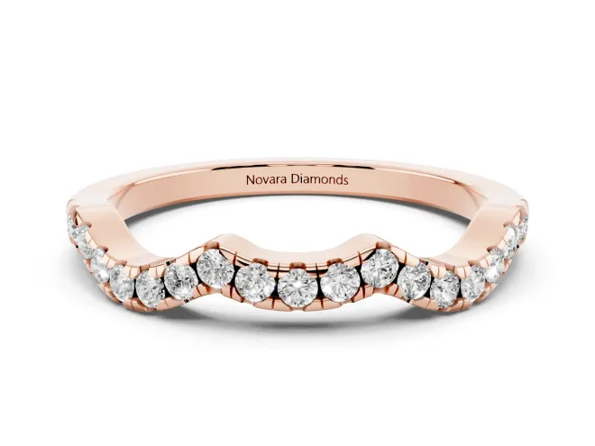 Round Lab-Grown Diamond Double Dip Curved Pavé Wedding Band | Scalloped Top | Rose Gold